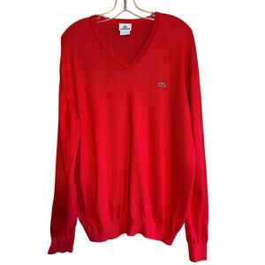 Lacoste Vintage 1960's to 1970's Men's V Neck Sweater RN 87651-CA16998 in Red